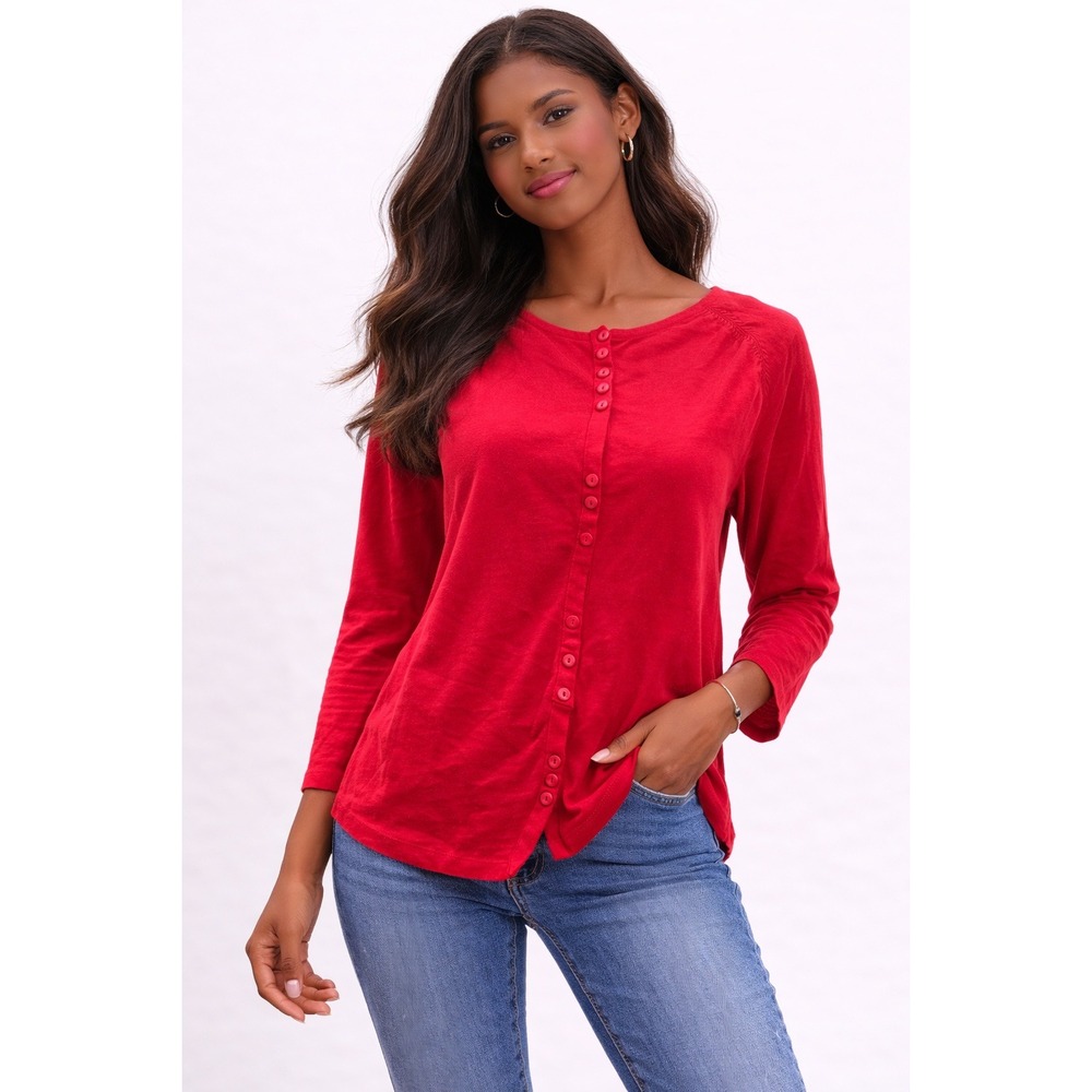Architect- Women's Vibrant Red Button-Down Shirt Size PM